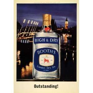 1961 Ad Booths High & Dry Gin London Thames Night   Original Print Ad