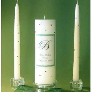  Emerald Green Crystal Unity Candle Set with Monogram