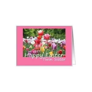  Twin Sister Happy Easter   Multicolored Tulips Card Card 