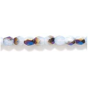   Polished Glass Bead, Faceted Round, White Opal Azuro Finish, 200/pack