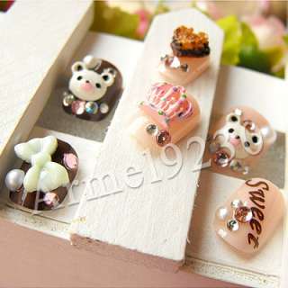 3D Pre Designed 24pcs False Acrylic Nail Art Tips Animal Cute Nail 