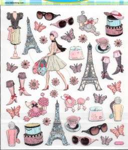 Paris Fashion girl Eiffel Tower Diva scrapbook stickers  