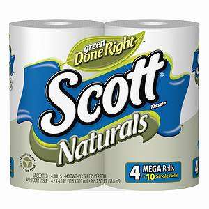 Scott Naturals Bath Tissue, Mega Roll, 4 pk 054000446054  