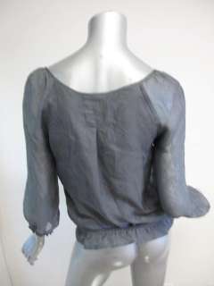 Twelfth St. Cynthia Vincent Gray Long Sleeve Puckered Trim Blouse S 