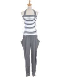   Fit Grey Sleeveless Halter Striped Jumpsuit w Big Side Pockets