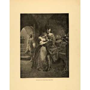 1894 Print Raleigh Parting with Wife Emanuel Leutze Art 
