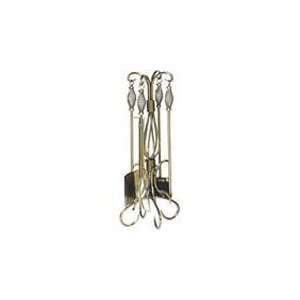  5 Pc Polished Iron W.I. Fireset W/ Birdcage Handles