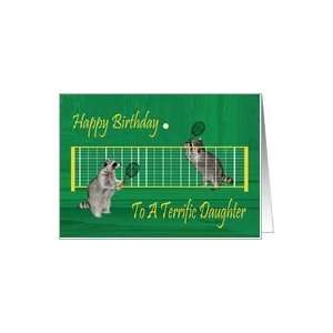 Birthday To Daughter, Raccoons playing tennis Card Toys & Games