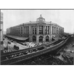   Station,elevated railroad line,Boston,MA,Trolleys