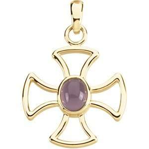   Chalcedony and 14k Yellow Gold Maltese Cross Cut Out Pendant Jewelry