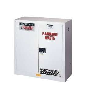 Justrite White Cabinet for Flammable Waste, 45 gallon   2 Manual doors 