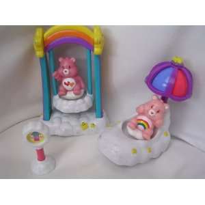 Care Bears Toy Collectible Set ; Swing Playground & 2 Bears Care a Lot