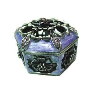    Purple Hexagon Enameled Bejeweled Trinket Box 