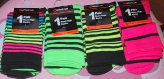 Ladies knee high stripey socks in 3 bright neon colour options BNWT 