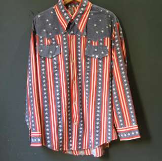 Vtg 60s 70s American Flag Shirt / Stars and Stripes Cowboy Hippie 