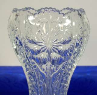 Imperial Glass Cosmos #474 Floral Pattern Crystal Clear Vase 8 Tall 