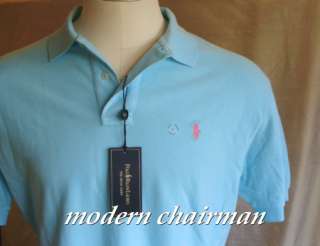 Ralph Lauren Mens Hammond Blue Mesh Polo Shirt NWT $75 Pink Pony Logo 