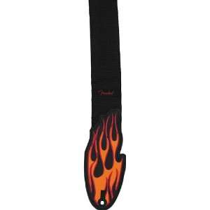   BLACK GUITAR STRAP WITH BLACK STRAP WITH FLAMES DESIGN Musical