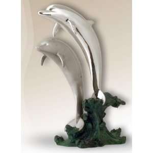  Dolphin Pair Silver Plated Sculpture
