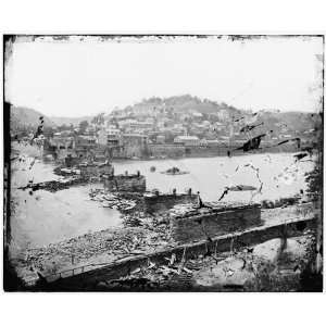  Reprint Harpers Ferry, W. Va. View of town; railroad bridge in ruins