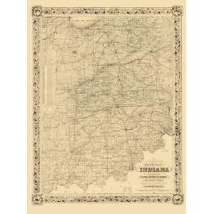  STATE OF INDIANA (IN) SHOWING RAILROADS & CANALS MAP 1860 