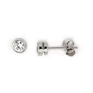  4mm Cubic Zirconia Cz Stud Bazel Set Rhodium Jewelry