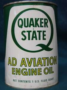 Vintage Full Quaker State AD Aviation Engine Oil Can  