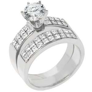 18k White Gold 2.50 Carats Round & Princess Diamond Engagement Ring 