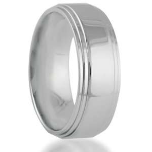 Mens Titanium Wedding Band Polished with 2 Step Down Edges Comfort 