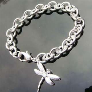 925 Sterling Silver Thick With Dragonfly Bracelet B13