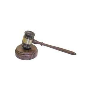 , 10 1/2 Long, Walnut   Sold as 1 ST   Gavel with gold metal band 