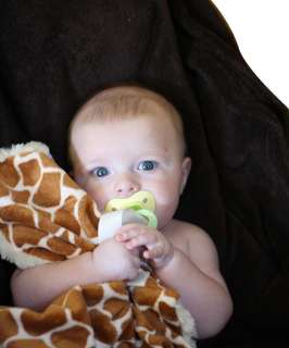 cream giraffe baby pacifier blanket