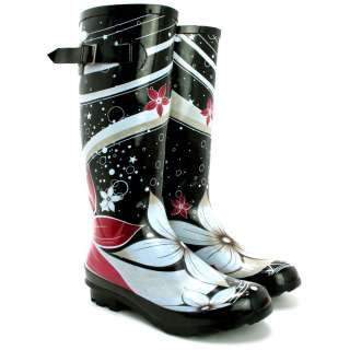  SALE New Womens Funky Snow Rain Welly Wellies Wellington Flat Boots 