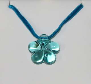 NEW BEAUTIFUL BACCARAT FLOWER TURQUOISE CRYSTAL PENDANT NECKLACE 