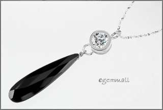 925 Silver Drop Necklace 18 w/CZ Drop Black #90002  