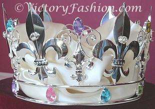 312 Kings Royal Crown Silver tone metal faux Jewels  