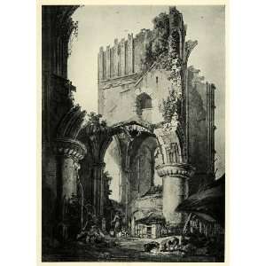  1919 Print Malmesbury Abbey Benedictine Monastery Ruins 