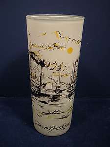 Vintage Frosted Tom Collins Barware Tall Glass Steamboat Steam Boat 