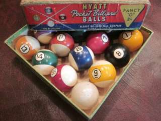 Antique Vintage Clay Boxed Billiard Pool Ball Set 2 1/4  