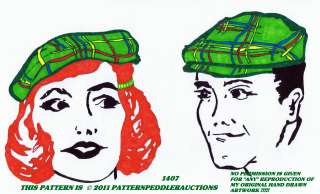 50s Unisex Men Womens Golf / Car Cap Hat FABRIC Pattern  