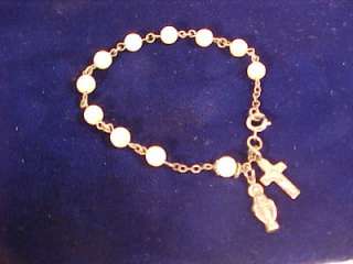 11 Pearl Sterling Silver Jesus & Cross Charm BRACELET  