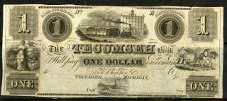US Paper Money $1 Tecumseh Bank MI Obsolete CurrencyUNC  