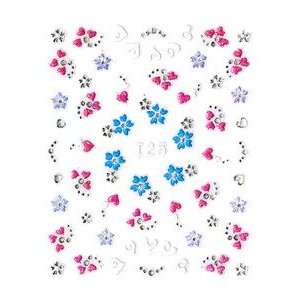   Fuchsia/White Hearts & Blue/Purple Floral Nail Stickers/Decals Beauty