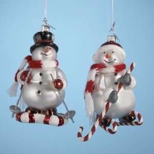  Pack of 8 Snow Dudes Glass Candy Cane Skiing Snowmen 