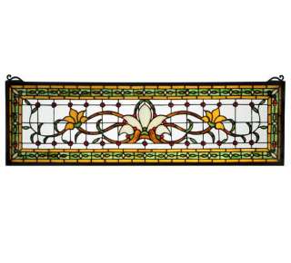 VICTORIAN TRANSOM Tiffany Style Stained Glass Window 33x10 FLOWERS 