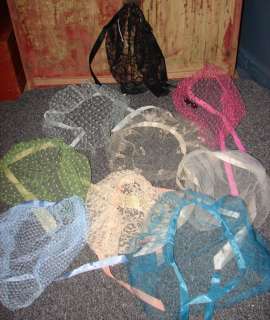 Vintage Lot Of 9 Sheer Lace Tie Down Scarf Like Curlers Scarf Hair Net 