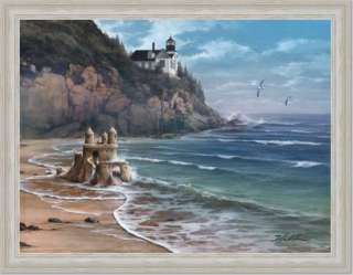 Sand Castle Lighthouse Beach House Decor Print Framed  