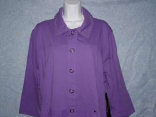NWT SPORT COUTURE WOMEN Plus Size Purple Rhinestone Knit Jacket 2X 3X 