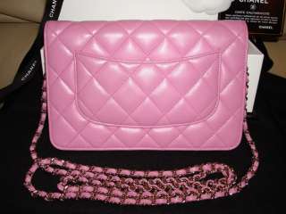CHANEL Rose Pink Silver Wallet On Chain LAMB Leather WOC Handbag 
