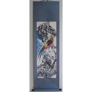   Chinese Watercolor Painting Scroll Flower Bird 